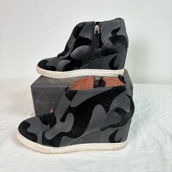 LINEA PAOLO Felicia Leather Platform Wedge Sneaker Bootie camo ankle boot 8 - Picture 10 of 12